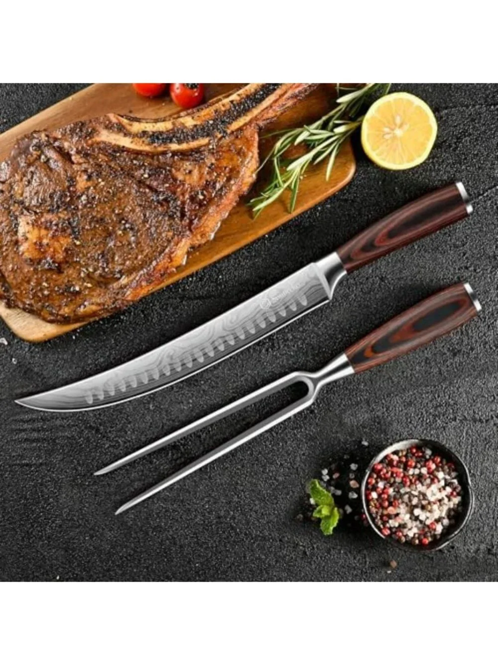BBQ Butcher Knife & Meat Fork Set for Perfect Meat Slicing & Carving